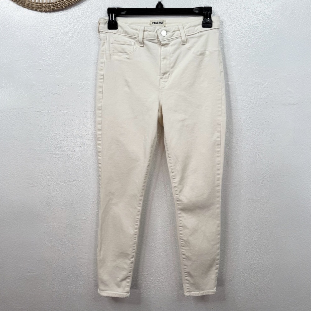 L'AGENCE Margot Jeans Womens Size 28 Ivory High Rise Skinny Stretch Denim